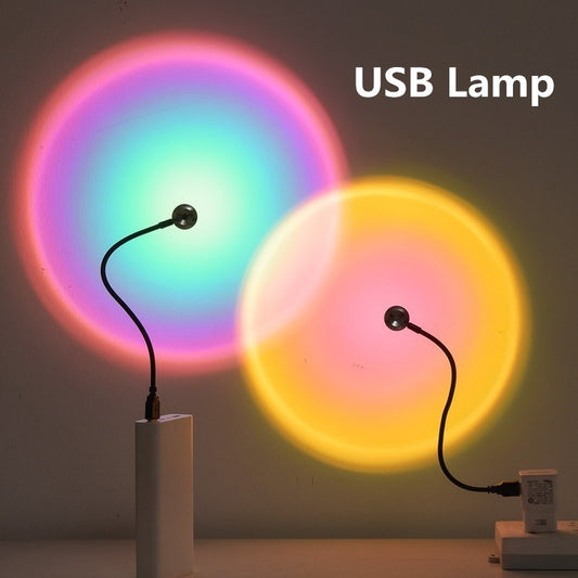 USB Sunset Light Mobile Phone Self Photography Light LED Rainbow Neon Night Light Projector Photography Wall Atmosphere Light